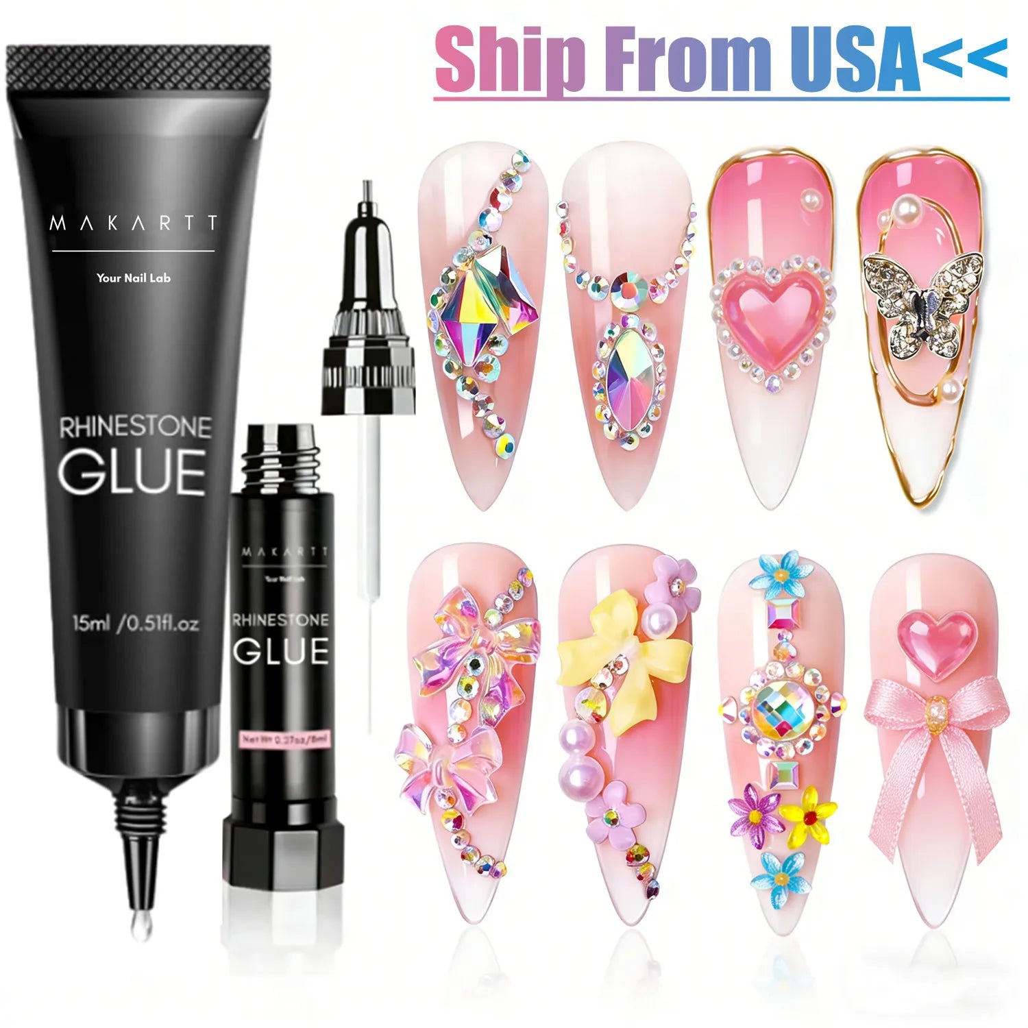 Nail Rhinestone Glue Set - for 3D Art Design Super Strong Adhesive
