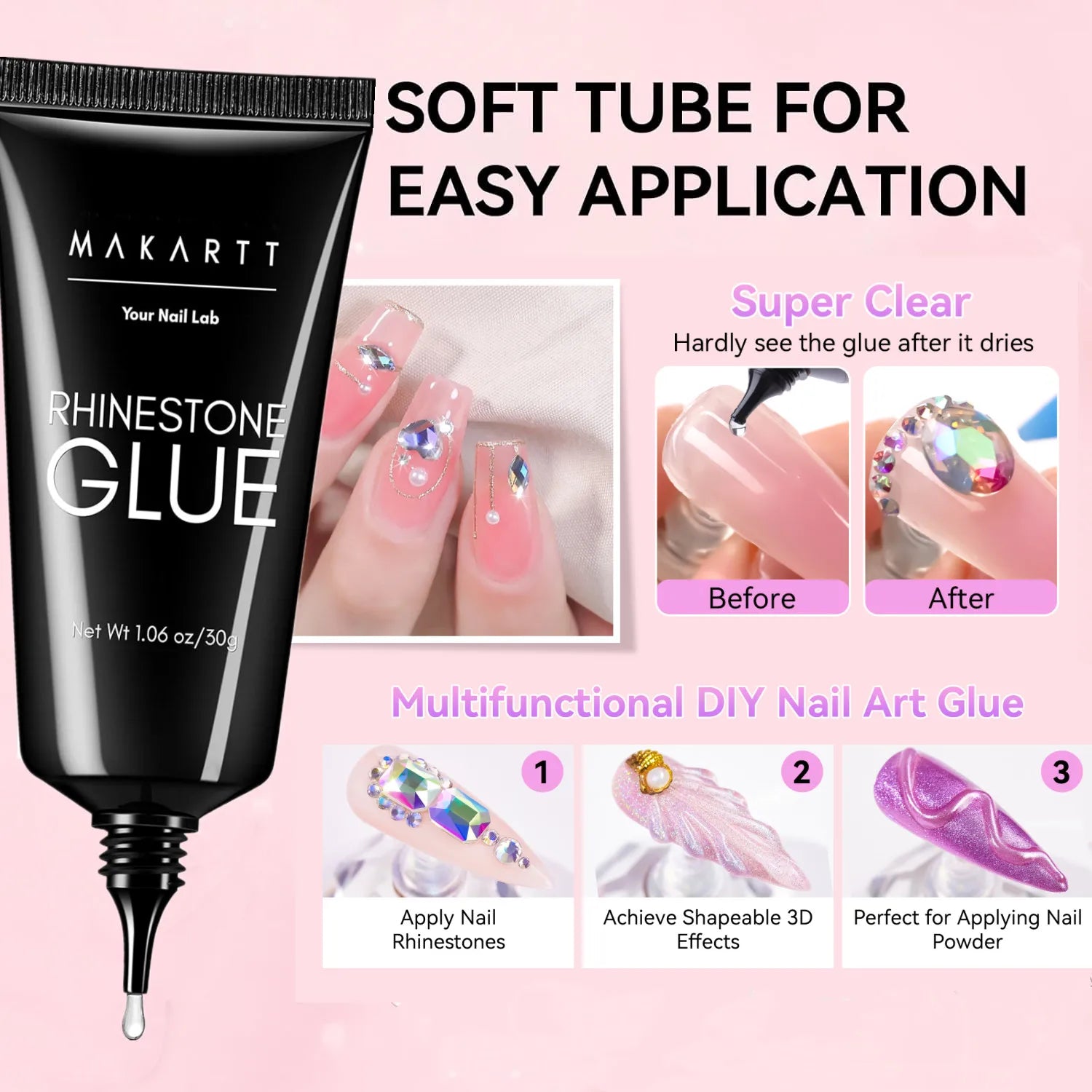 Nail Rhinestone Glue Set - for 3D Art Design Super Strong Adhesive