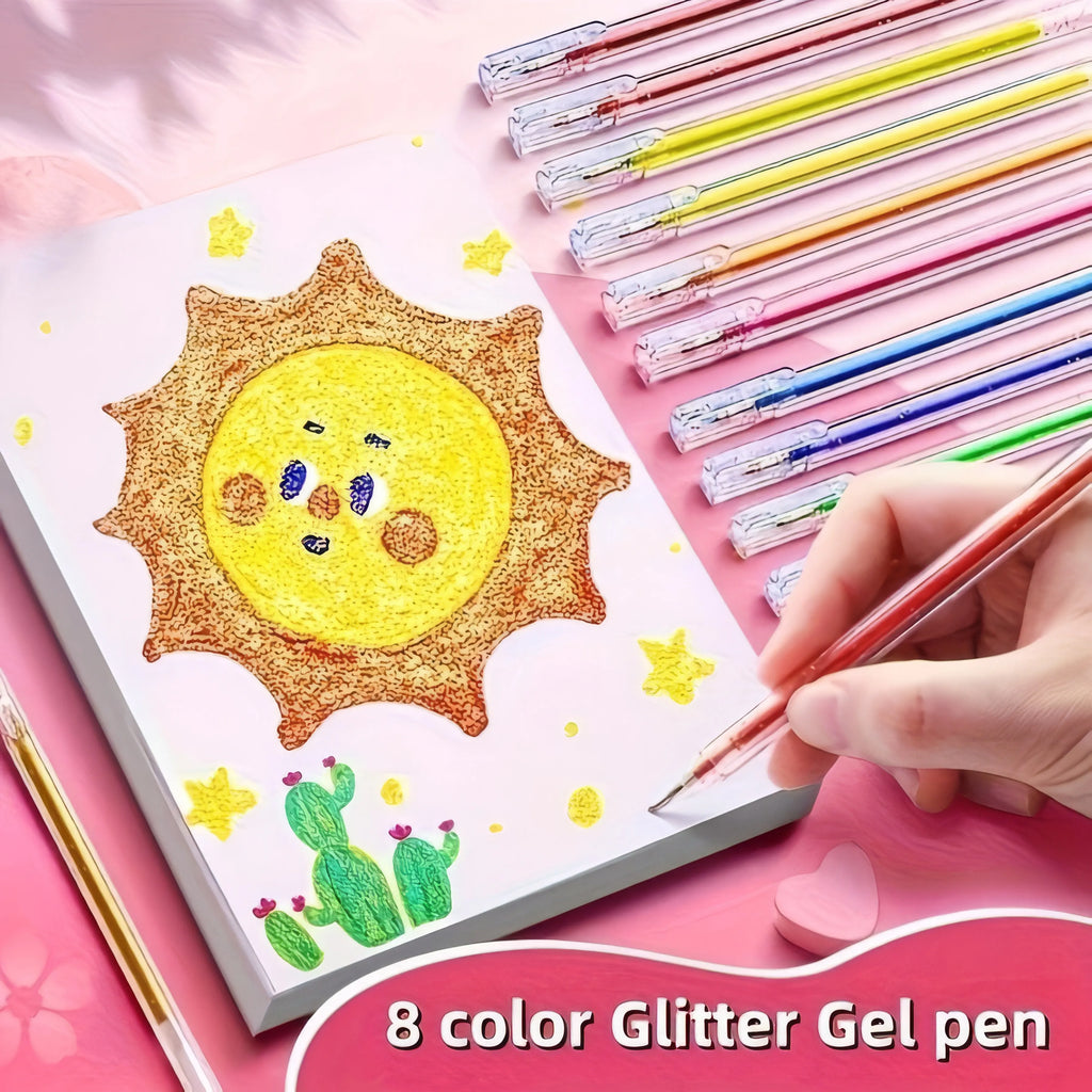 Glitter Gel Pens Set - 8 Pack ,Metallic Markers Kids Coloring