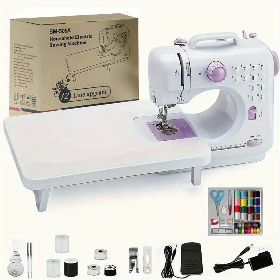 Electric Sewing Machine with Extension Table, Foot Pedal, Light, 12 Built-in Stitches and 2 Speeds