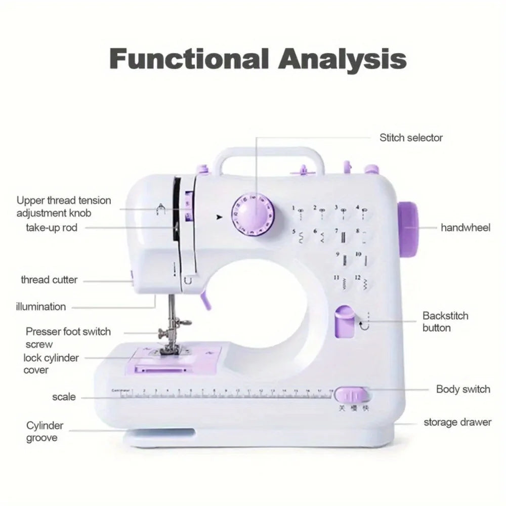 Electric Sewing Machine with Extension Table, Foot Pedal, Light, 12 Built-in Stitches and 2 Speeds