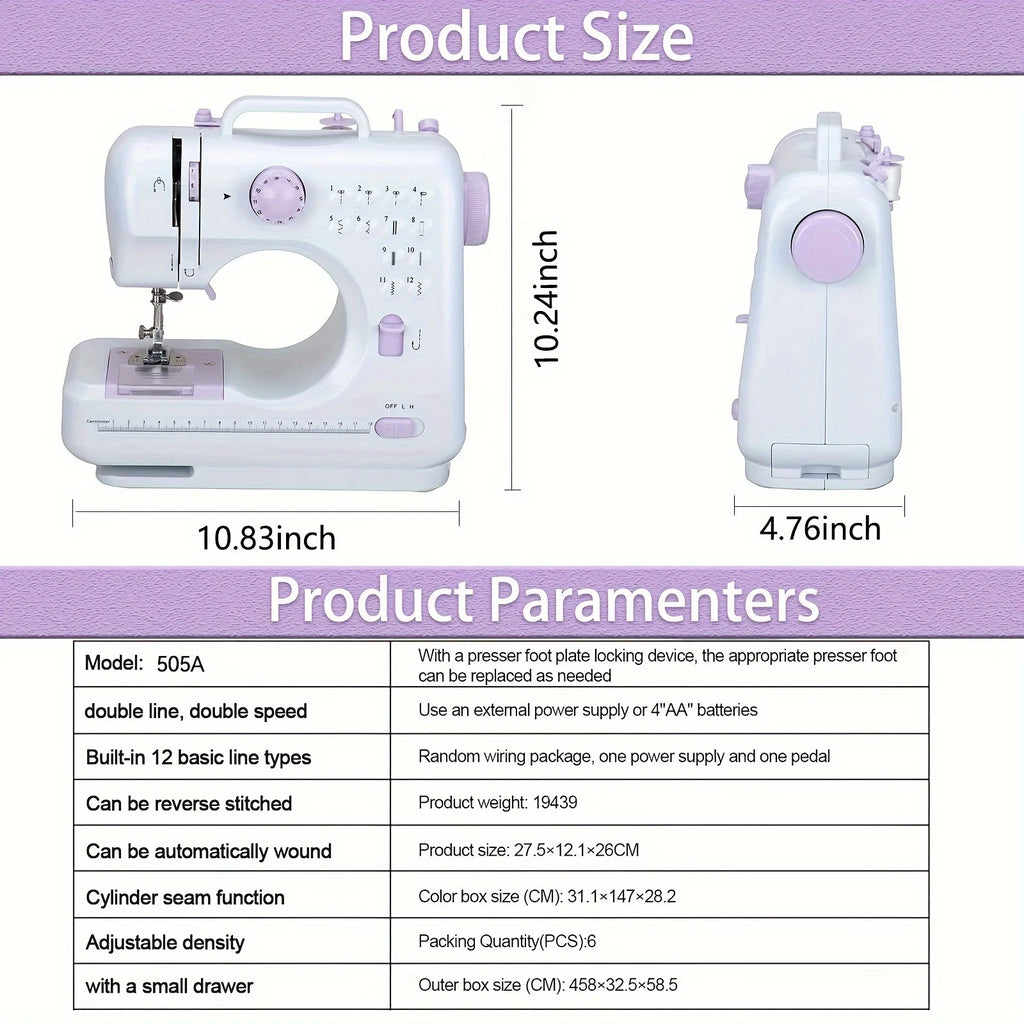 Electric Sewing Machine with Extension Table, Foot Pedal, Light, 12 Built-in Stitches and 2 Speeds