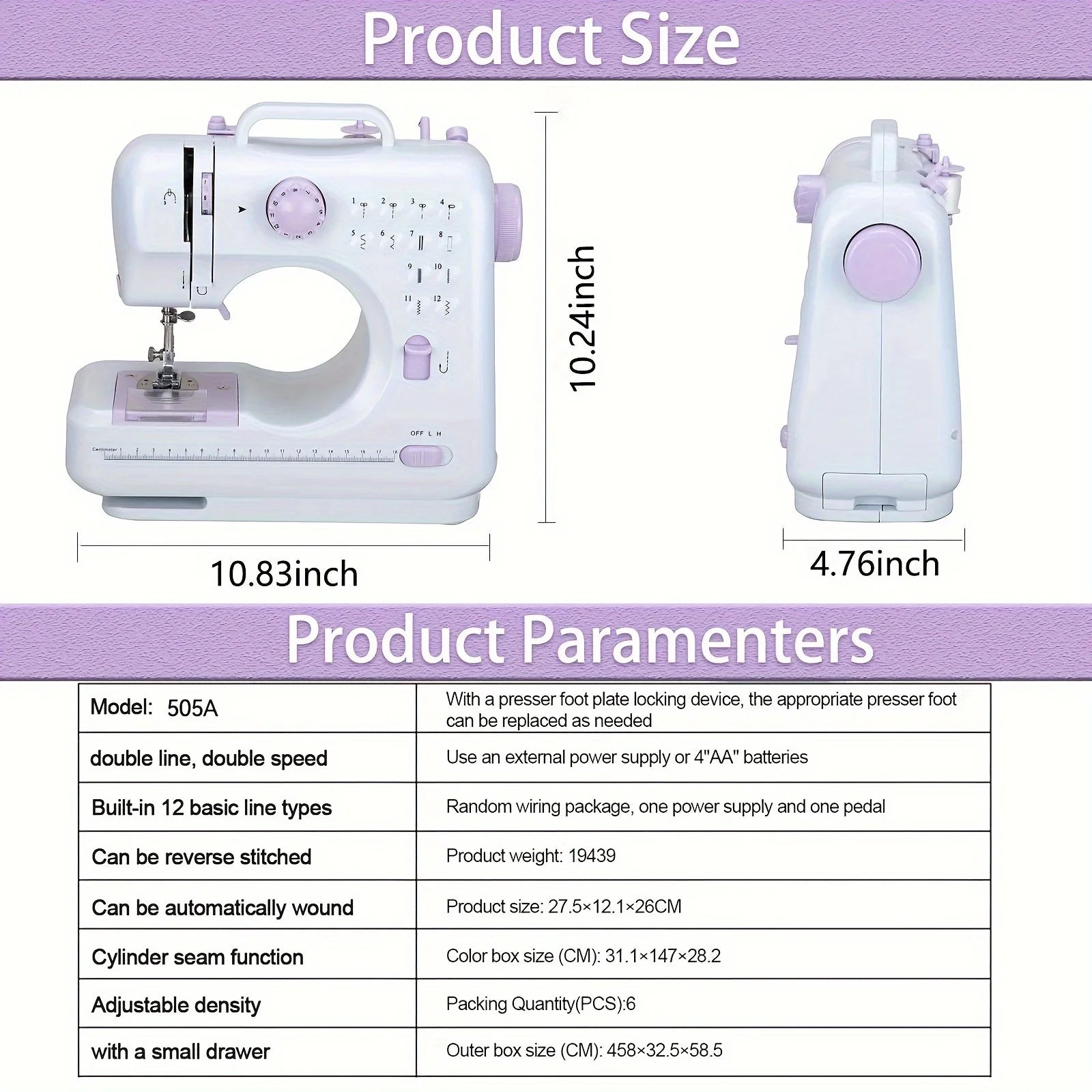 Electric Sewing Machine with Extension Table, Foot Pedal, Light, 12 Built-in Stitches and 2 Speeds