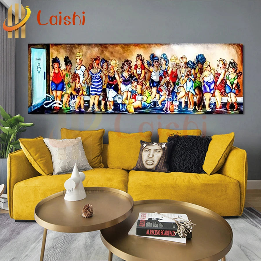 fat ladies get together Diamond Painting 5D Full Square Round cartoon Women Picture Diamond Crystal Cross Stitch Mosaic Wall Art