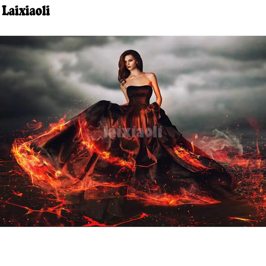 Full, drill, square, Diamond Embroidery,5D, DIY, diamond Painting fire red woman.
