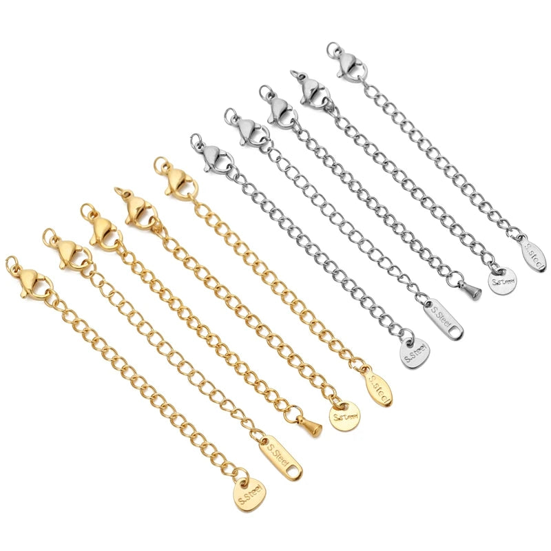 10pcs Stainless Steel Extension Chains with Lobster Clasps Connector Link
