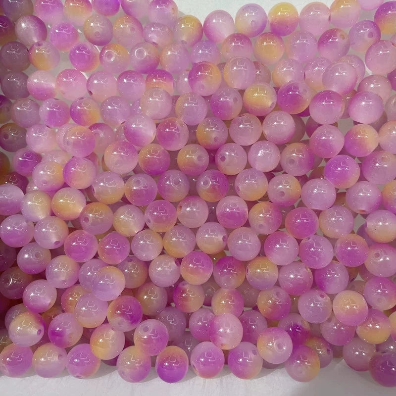 50pcs 8/10mm Dual Color Glass Round Loose Spacer Beads Jewelry Making