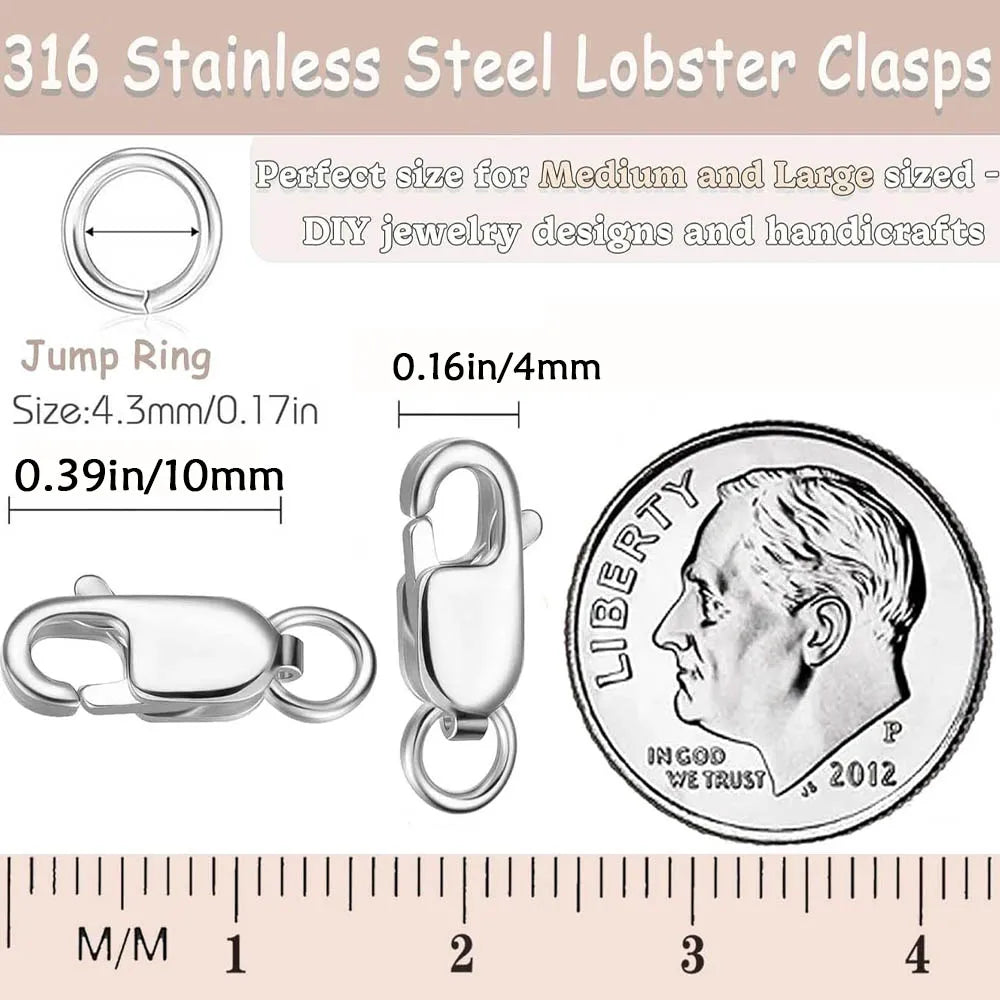 Stainless Steel Lobster Clasp with Closed Jump Rings