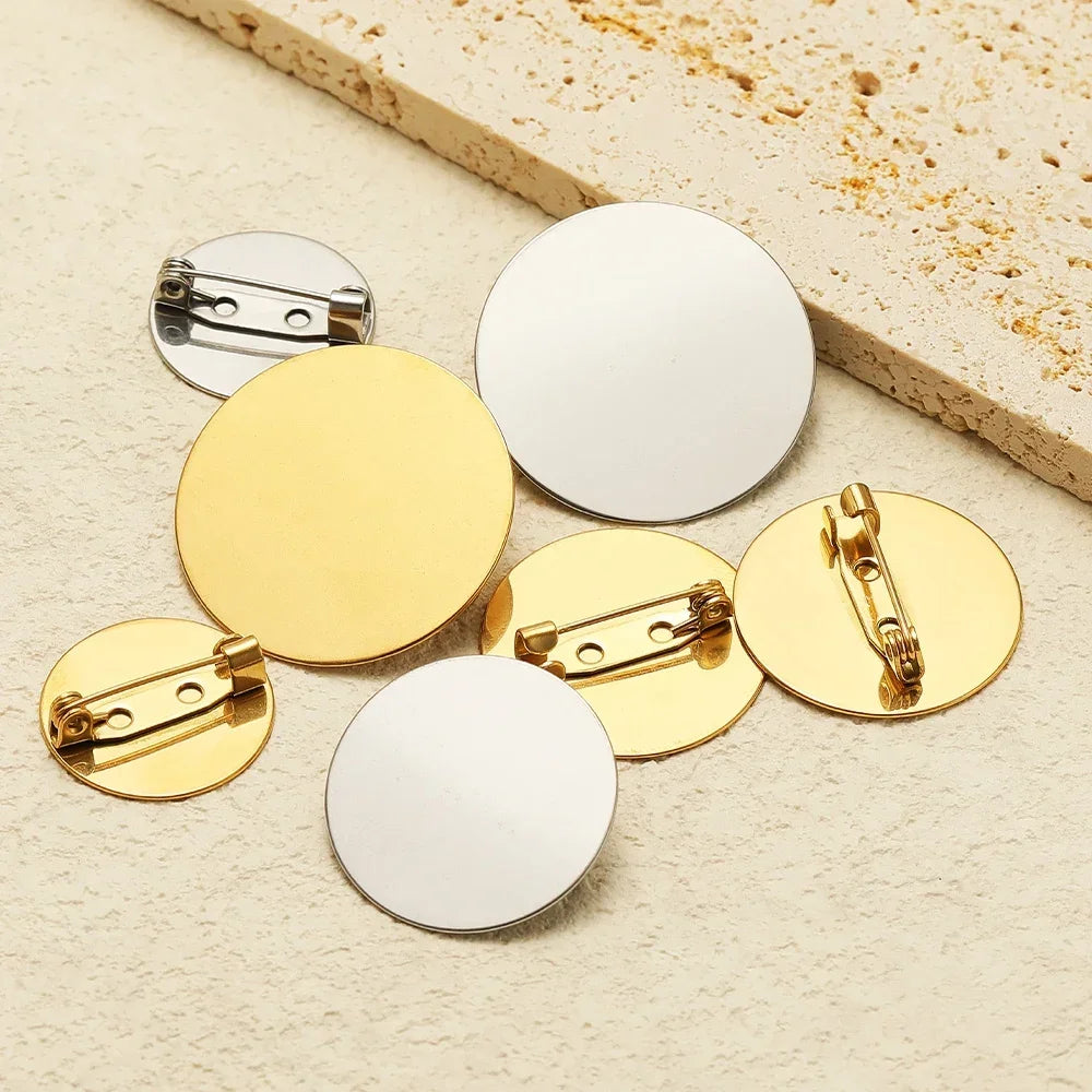 10pcs Stainless Steel Gold Brooches  Cameo Settings Bezel Disc Base Blank Tray