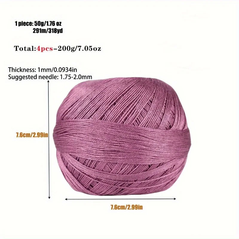 1PC Premium Mercerized Silk Lace Yarn Bundle-Soft, Durable, Vibrant Colors for DIY Knit & Crochet