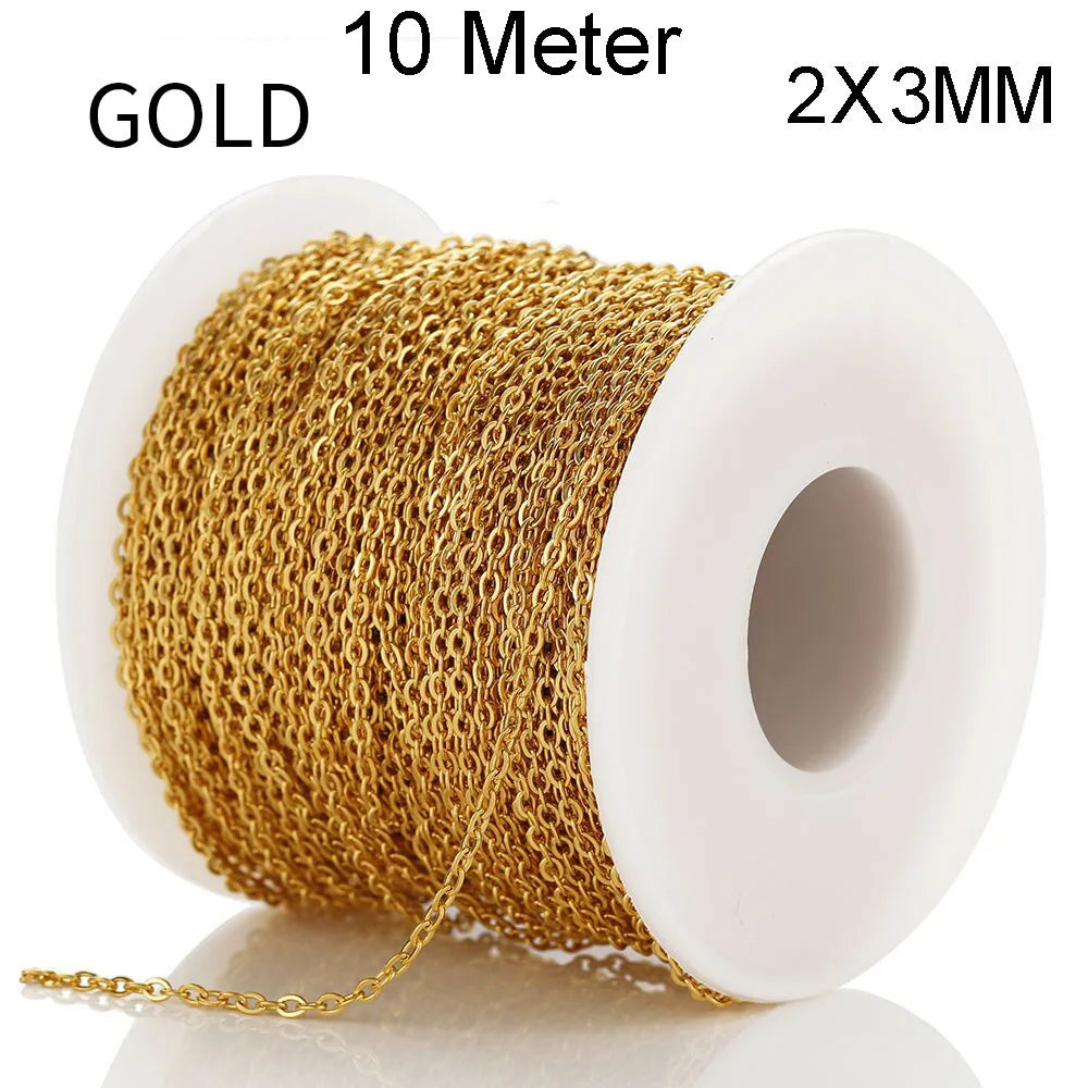 10 Meters Stainless Steel Chain,Gold&Steel Color Link for DIY Jewelry Making
