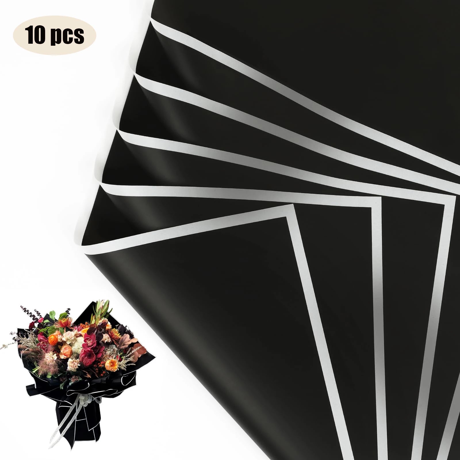 10 Sheets Flower Wrapping Paper with Golden Edges, Waterproof.
