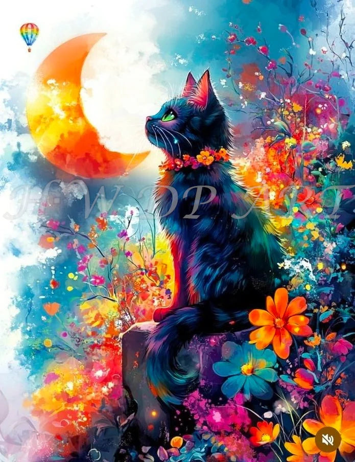 100% Fairy Dust Diamond Painting Kits Black Cat Square Diamond Embroidery