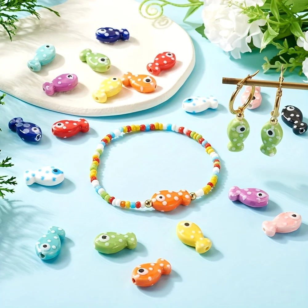 38pcs Fish-shaped Ceramic Beads Handcrafted DIY Jewelry Making Accessories