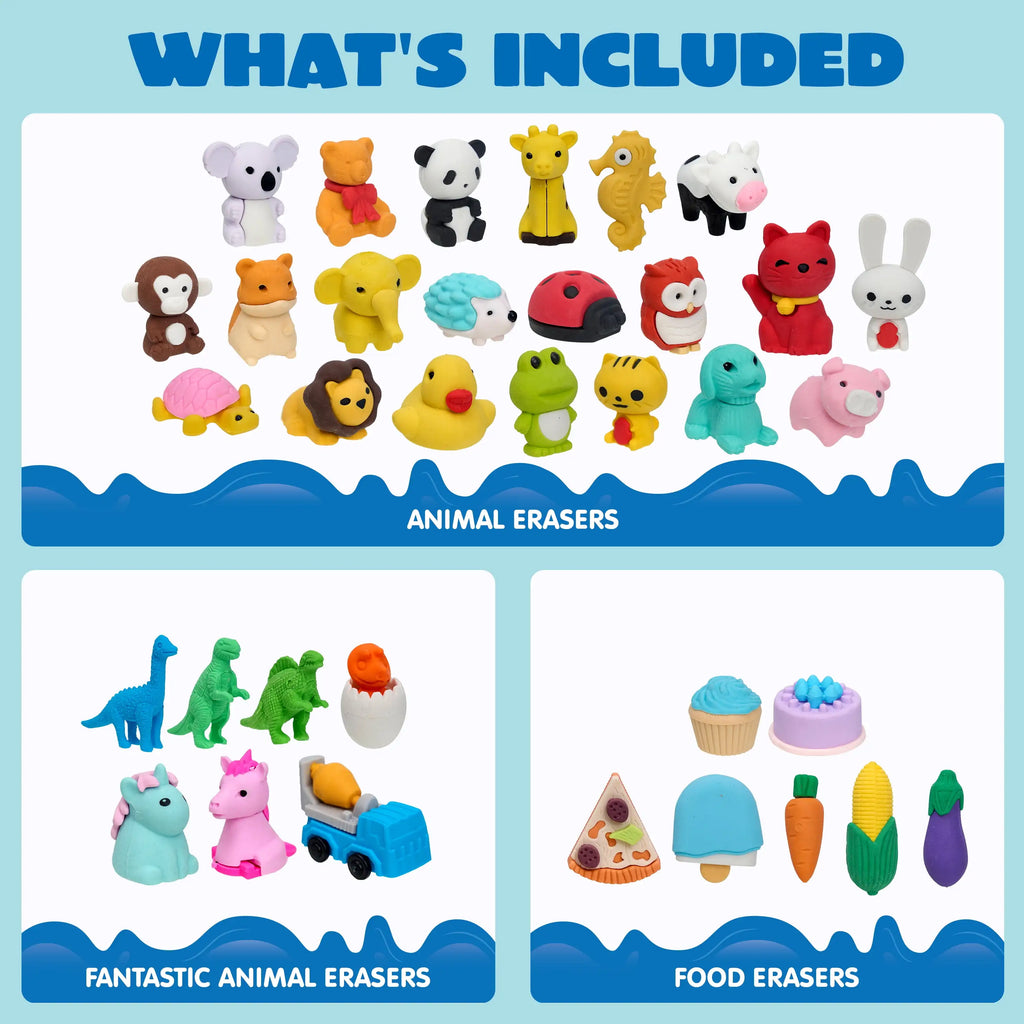 36 Pcs 3D Erasers Food Animals Erasers Bulk Fun & Cute Erasers for Pencil