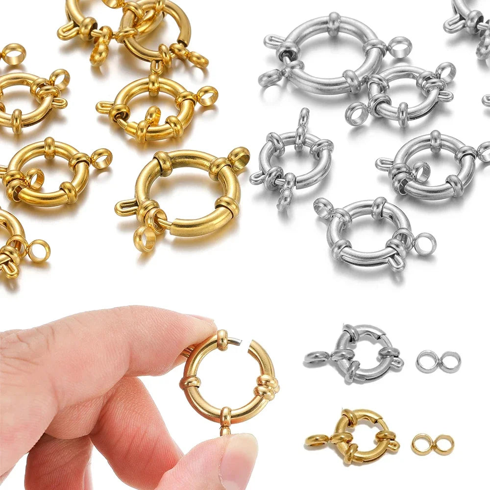 4pcs Stainless Steel Gold Round Spring Clasps Hooks for Bracelet, Necklace Clasp Connectors