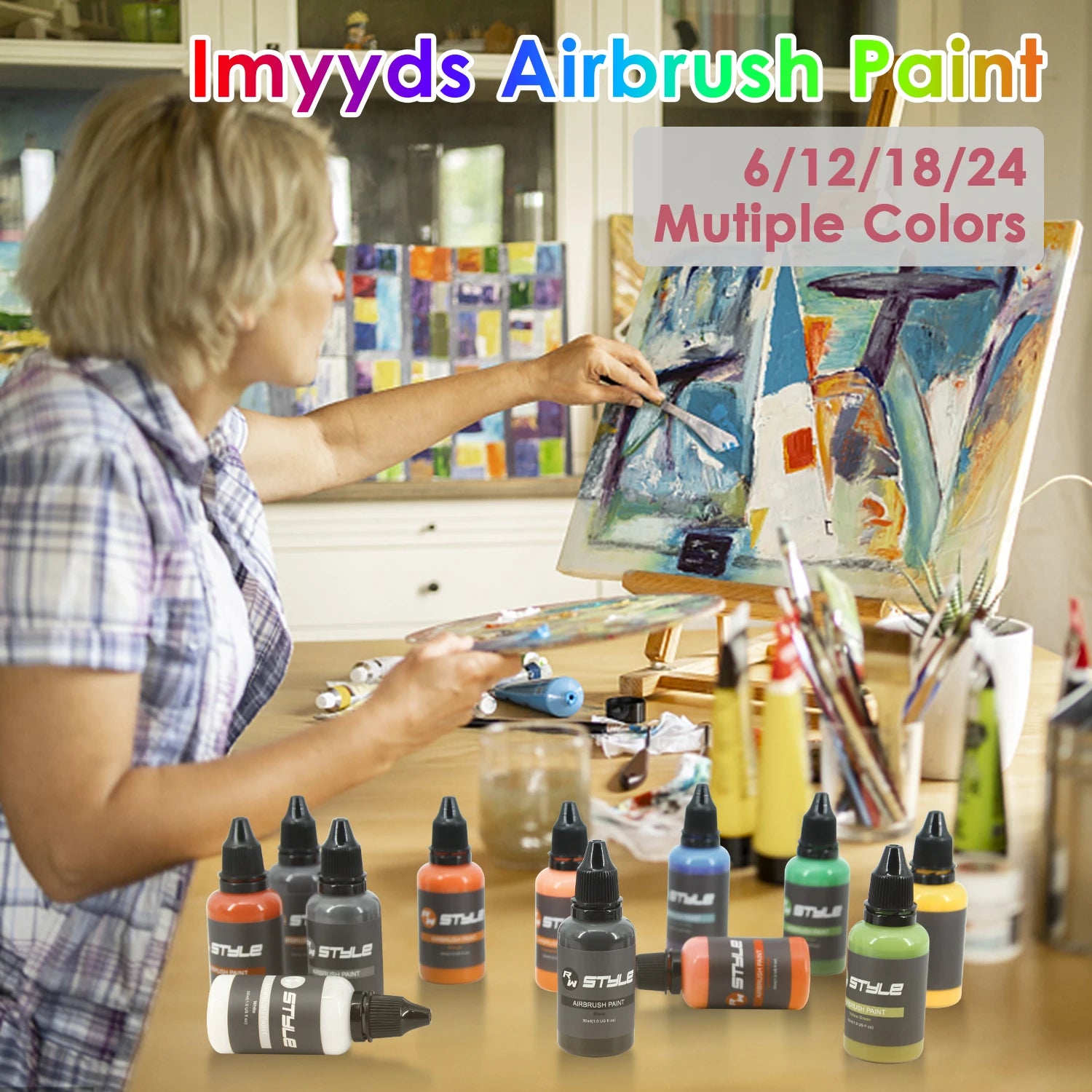 Opaque 24 Color Acrylic Airbrush Paint Set
