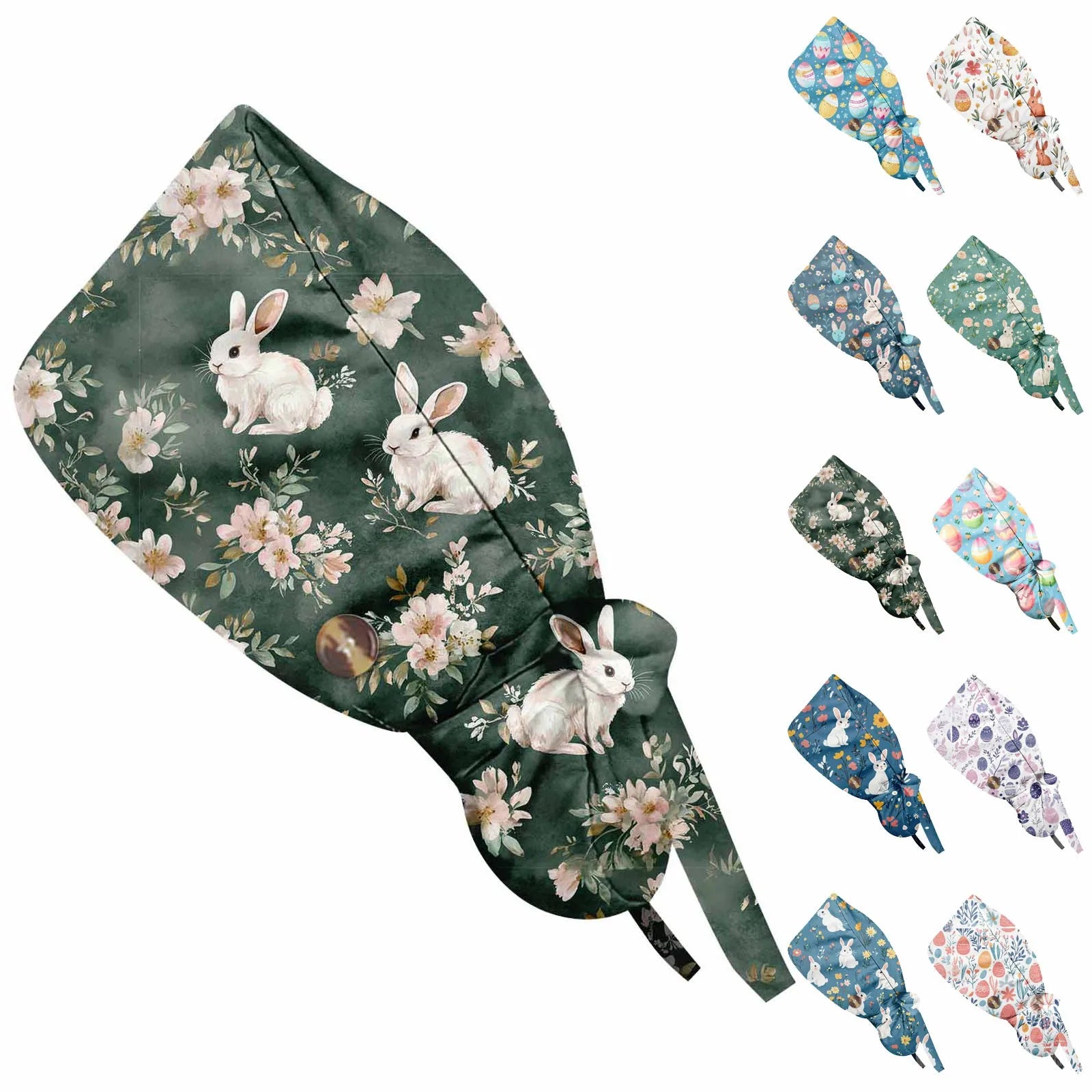 Fashion Easter Printed Nurse Hat Casual Women's Ponytail Hats Washing Hats Baotou Hat Dustproof Hat Nursing Work Hats