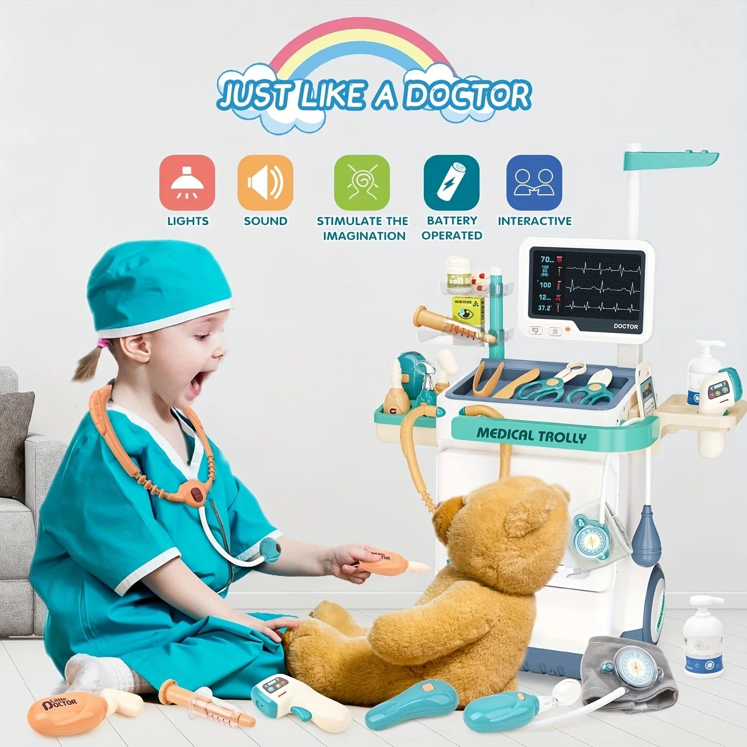 Pretend Medical Station Toy Set With Play Stethoscope And Medical Equipment - Doctor Role Play Gift,