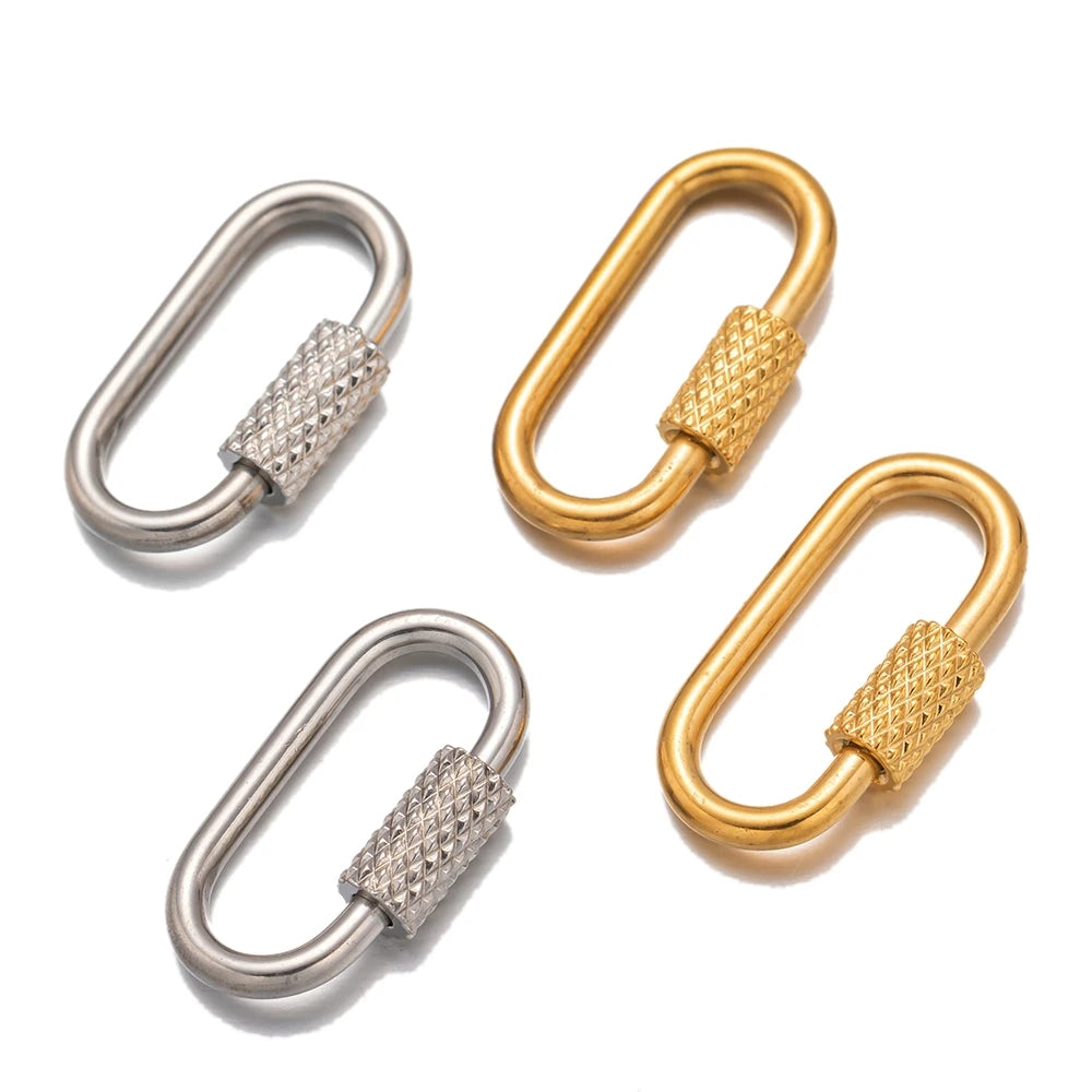 5pcs Stainless Steel Oval Star Buckle Carabiner Screw Lock Clasps For DIY Key ring