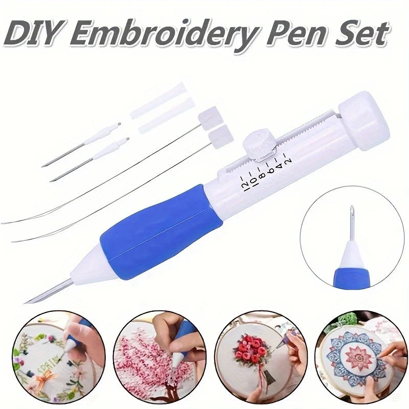 1PC Adjustable Magic Embroidery Pen Set with 3 Needles, Threader, Scissors,