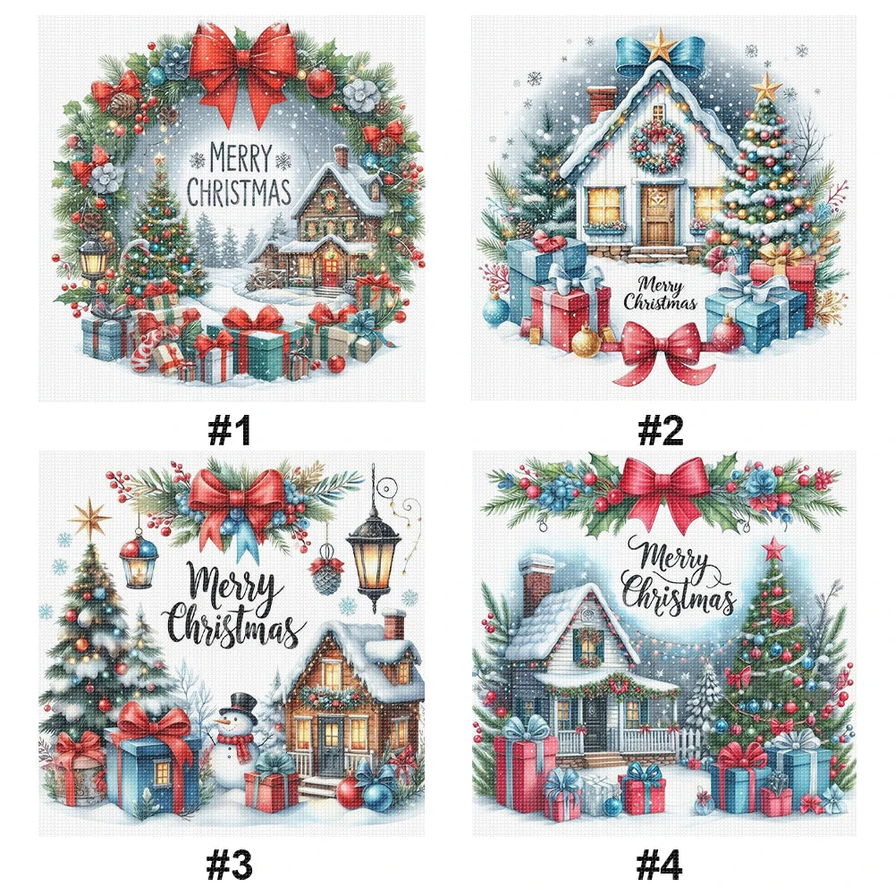 Full Embroidery Eco-cotton Thread 14CT Counted Christmas House