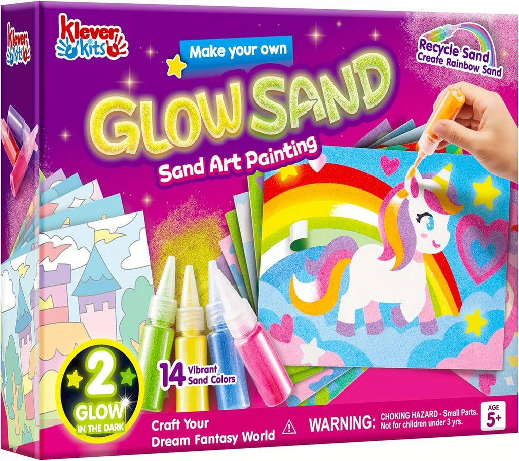 Kid Glow Sand Art Kits Glow in The Dark Sand Painting with 14 Colors