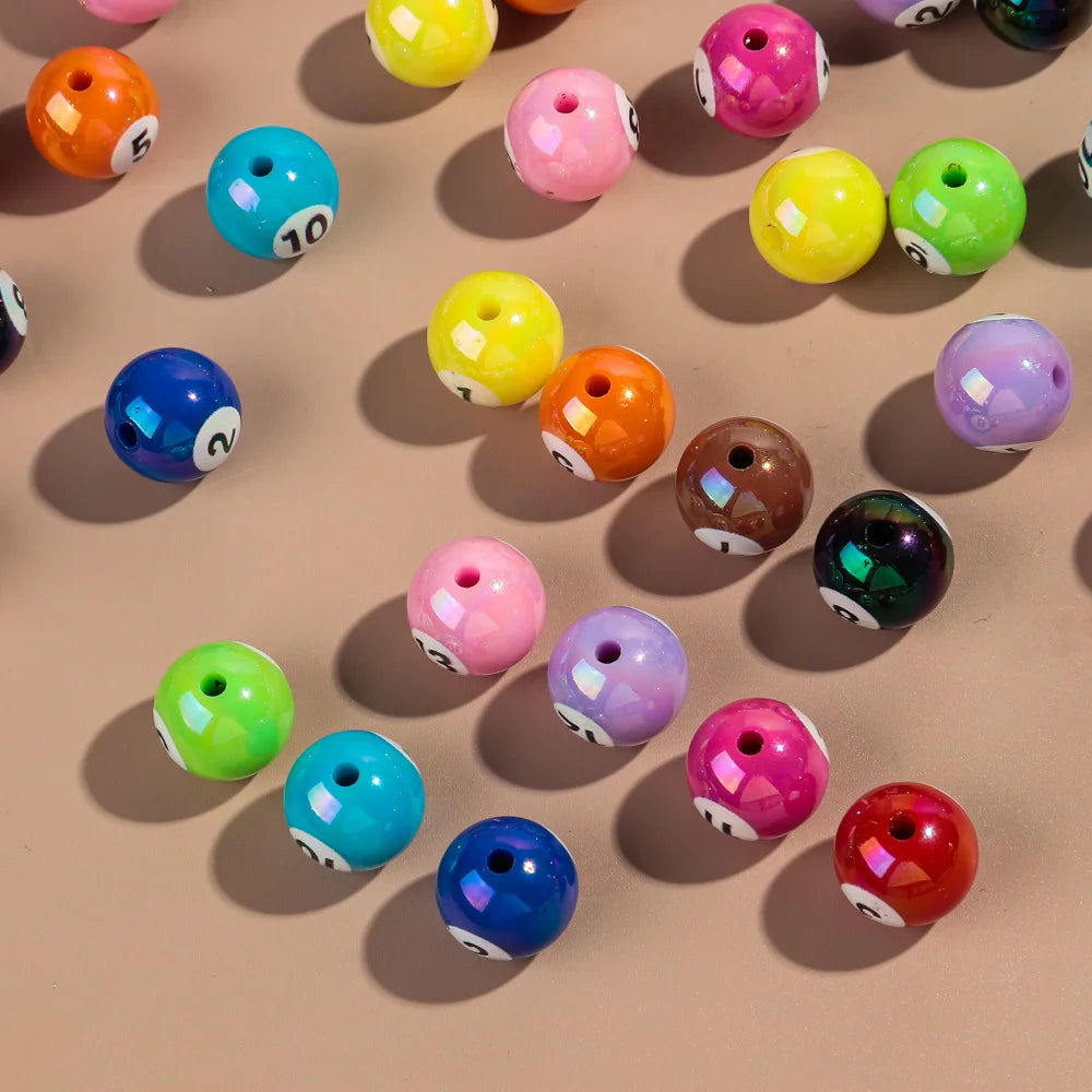 20pcs Iridescent Acrylic 16mm Round Digital Billiards Loose Bead for DIY Bracelet Necklace Keychain Jewelry Making Accessories