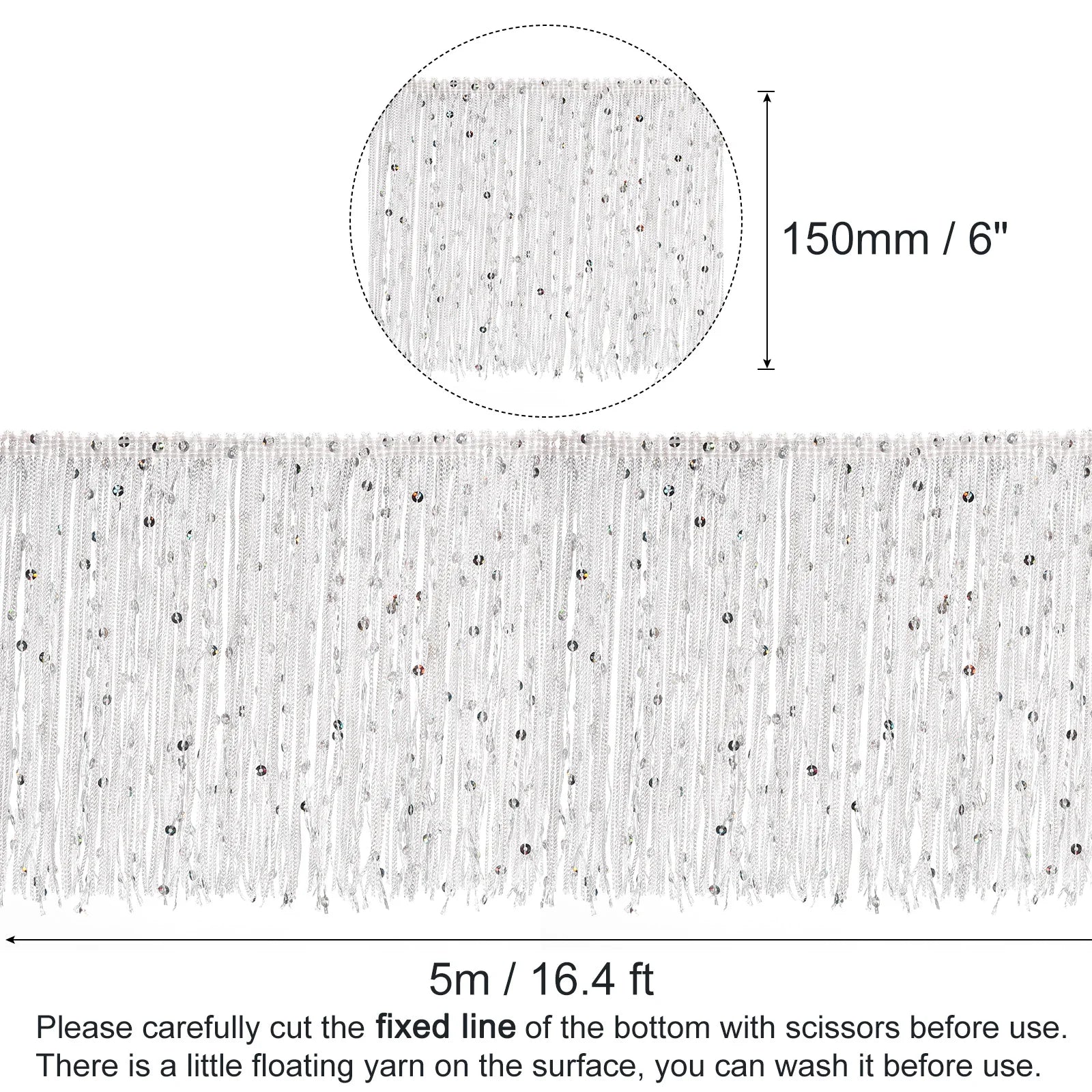 1Yard/5.5Yard of 15cm Sequin Fringe Trim Sparkling DIY Fringe Tassel Trim Ribbon for Costume Clothes DIY Sewing Craft Decoration