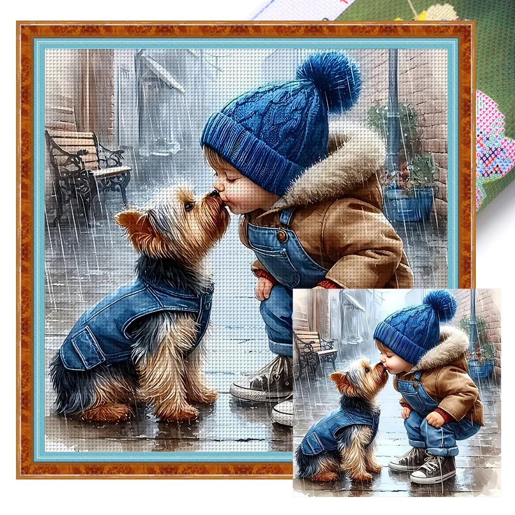 Full Embroidery ,Thread Printed Boy Cross Stitch Kit Art
