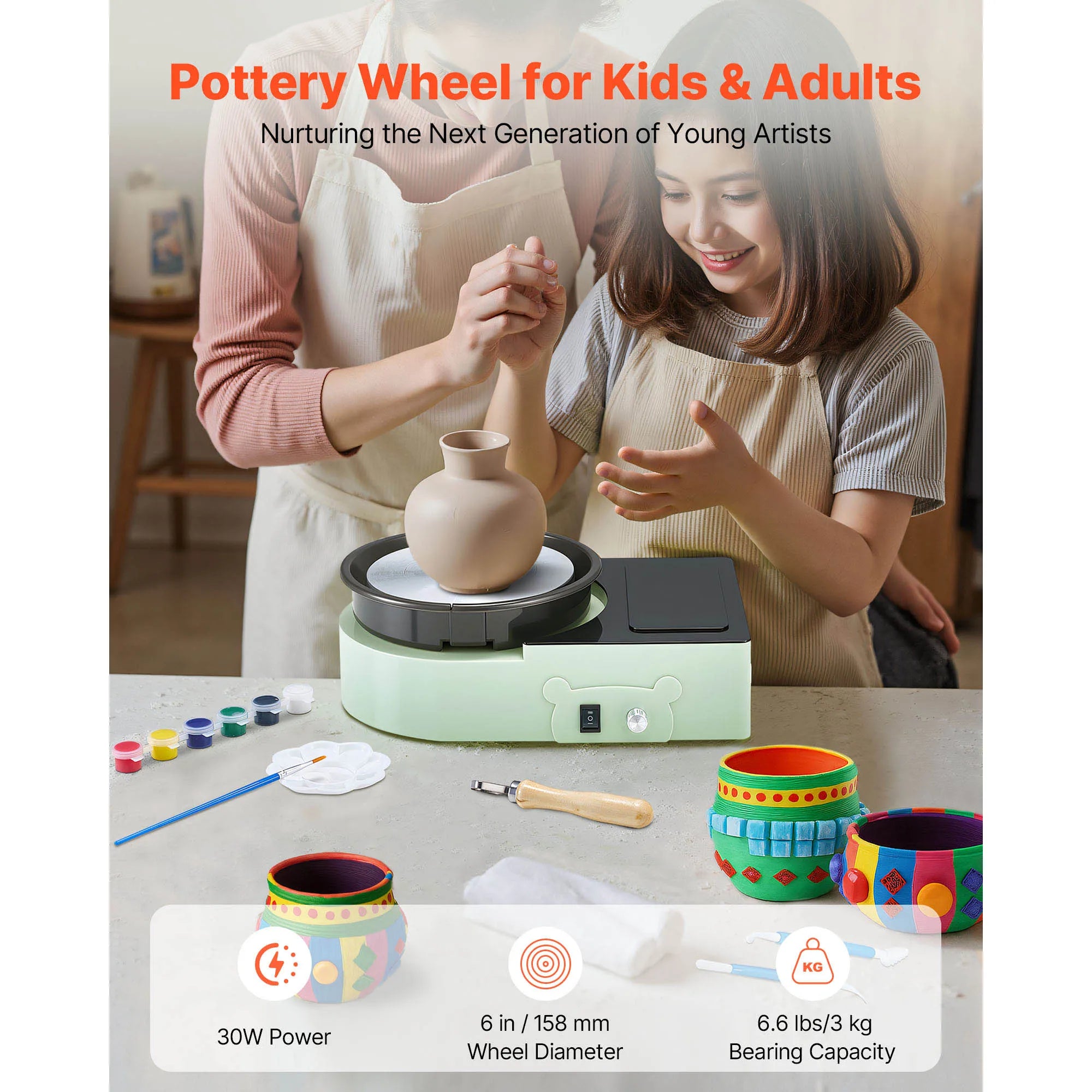 Mini Pottery Wheel Turntable Forward Reverse Rotation Adjustable Speed Electric  for Kids and Adults