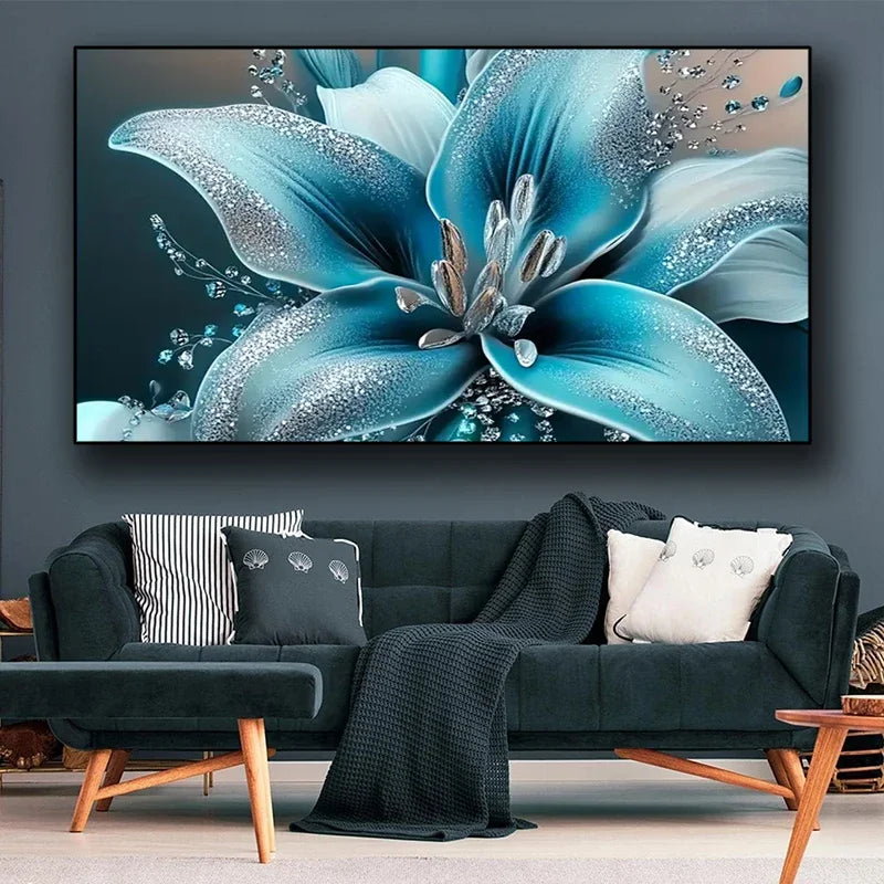 Turquoise Lily Floral DIY Diamond Painting Art Full Square Round Diamond Art.
