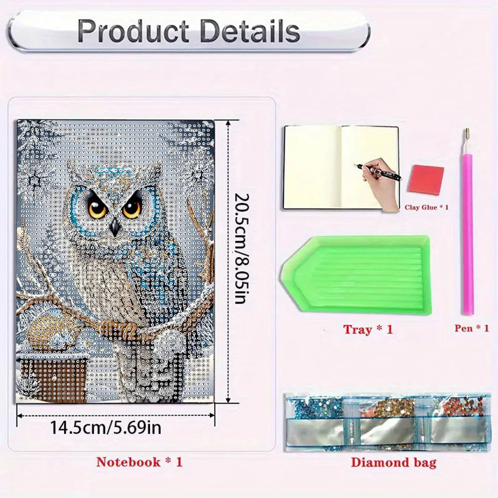 5D DIY Owl Diamond Art Painting Kit Crystal Notepad Sketchbook