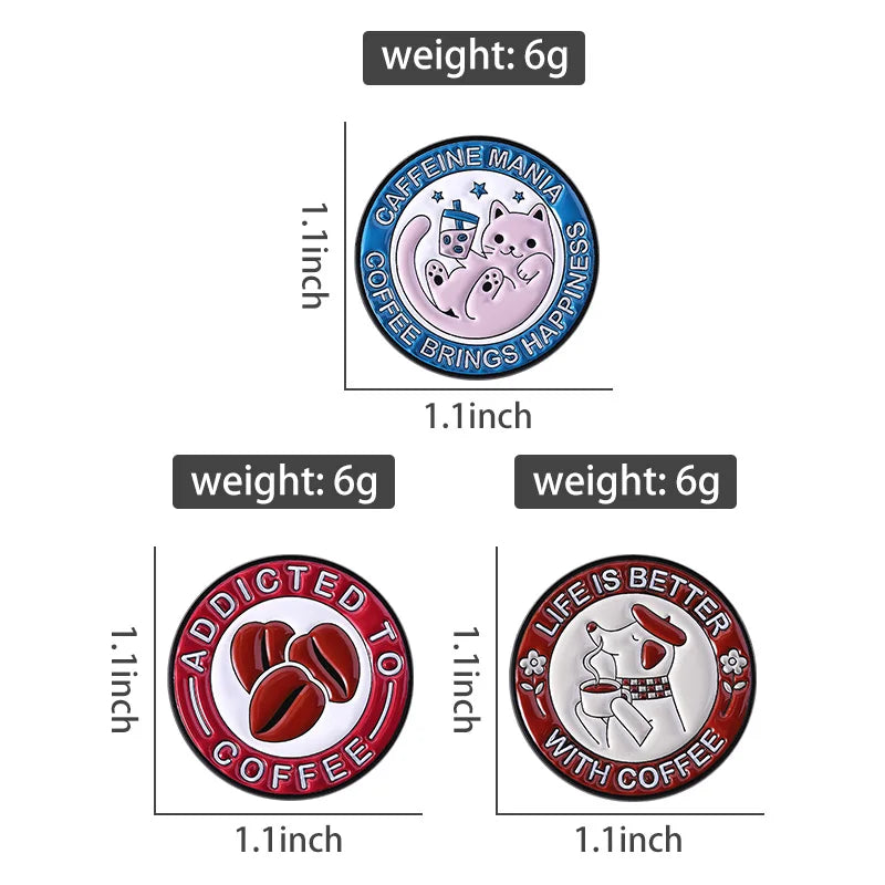 Coffee Brings Happiness Enamel Pin Kittens Puppies And Coffee Beans Brooch Lapel Metallic Pins Badge Jewelry Accessory