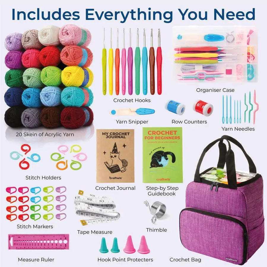 Learn to Crochet Kit for Beginners Adults Complete Beginner Set with 20 Yarn Skeins, 9 Hooks, Organizer Bag amp Book Perfect Cro