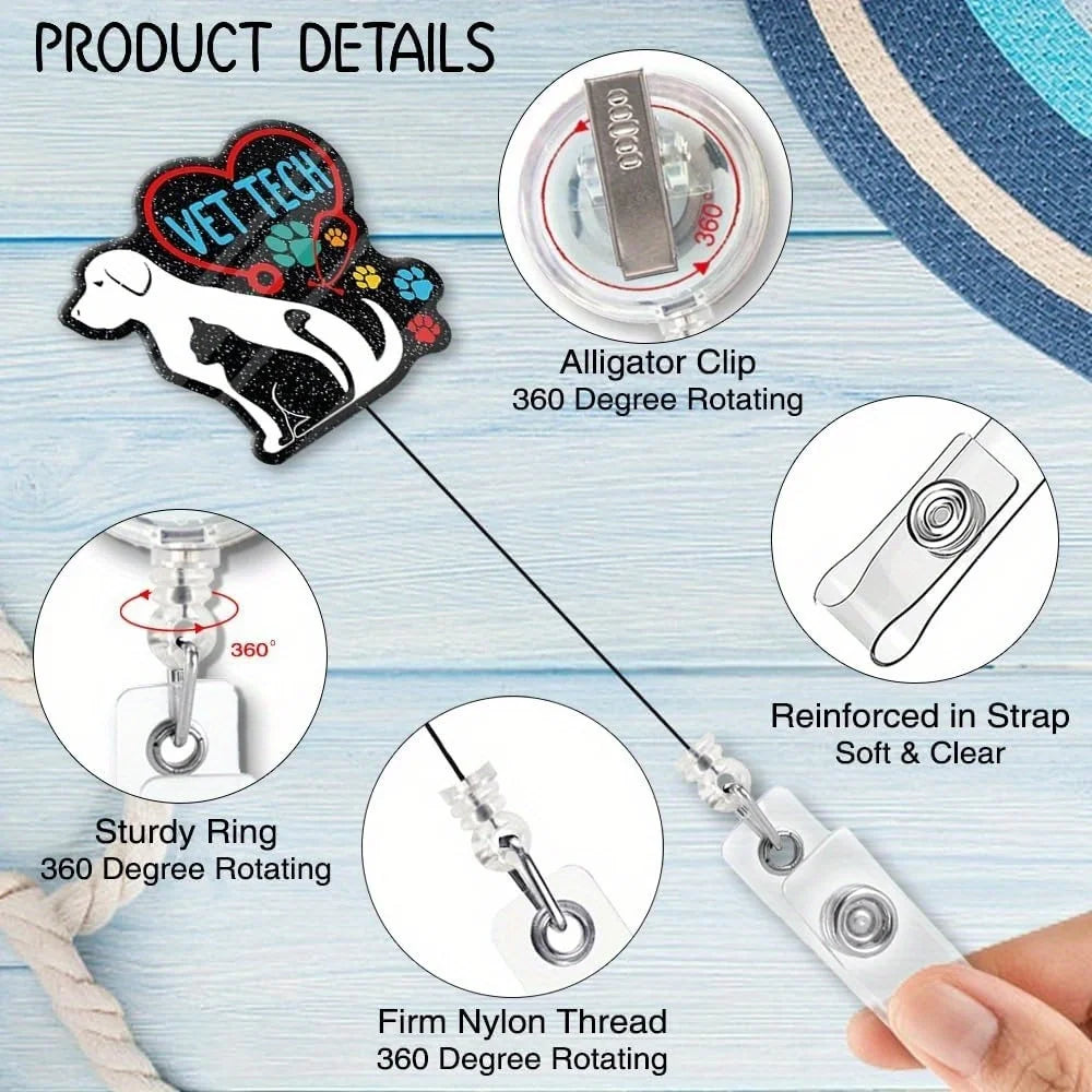 Flashing vet tech badge clip with shark design. Perfect for veterinary students and professionals.