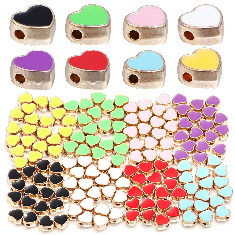 10pcs/Lot 8mm Alloy Double Sided Love Heart Enamel Beads for Jewelry Making Charms Loose Spacer Beads DIY Bracelet Necklace