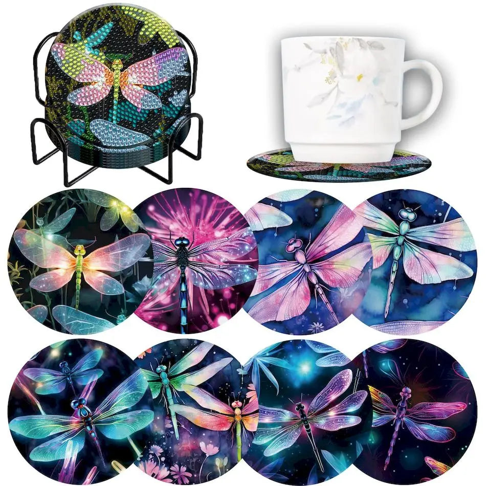 8pcs/Set DIY Diamond Painting Coasters Flowers wood For Drinks Crystal Rhinestones Diamond Art Coasters With Holder