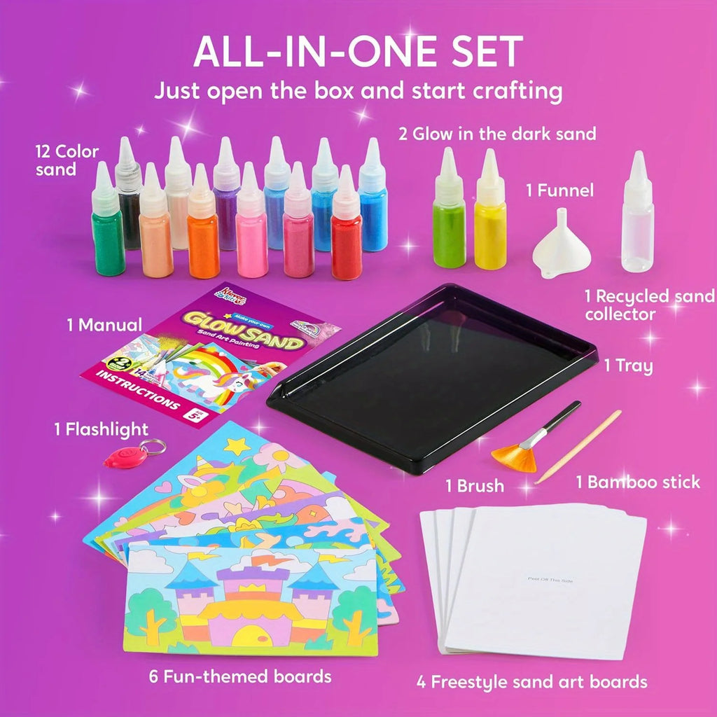 Kid Glow Sand Art Kits Glow in The Dark Sand Painting with 14 Colors