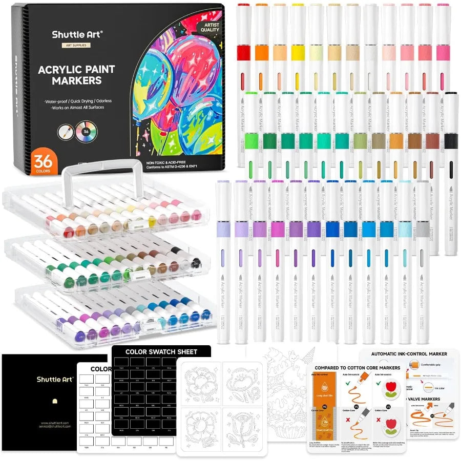 Students Automatic Ink Control Acrylic Paint Markers 36 Colors
