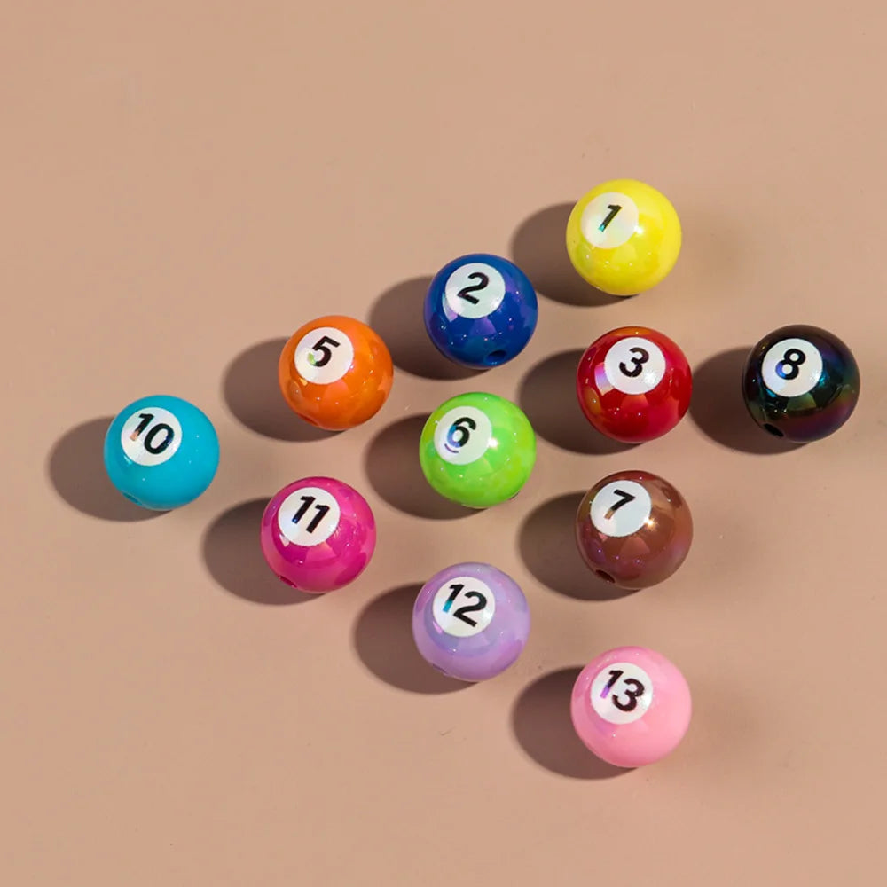 20pcs Iridescent Acrylic 16mm Round Digital Billiards Loose Bead for DIY Bracelet Necklace Keychain Jewelry Making Accessories