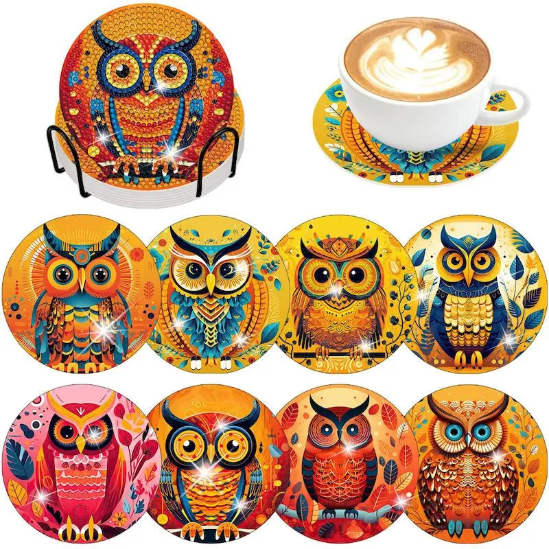 8pc/Sets DIY Diamond Art Coaster Kits for Adults, Kids and Beginners.