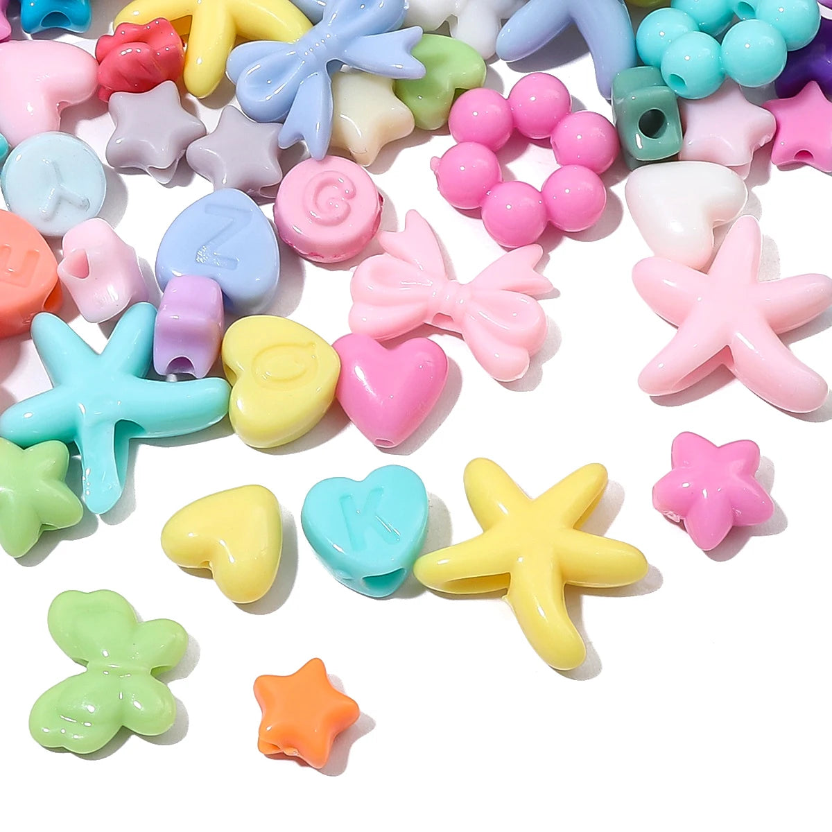 About 20-200Pcs acrylic solid colored beads, butterflies, pentagonal stars, love beads