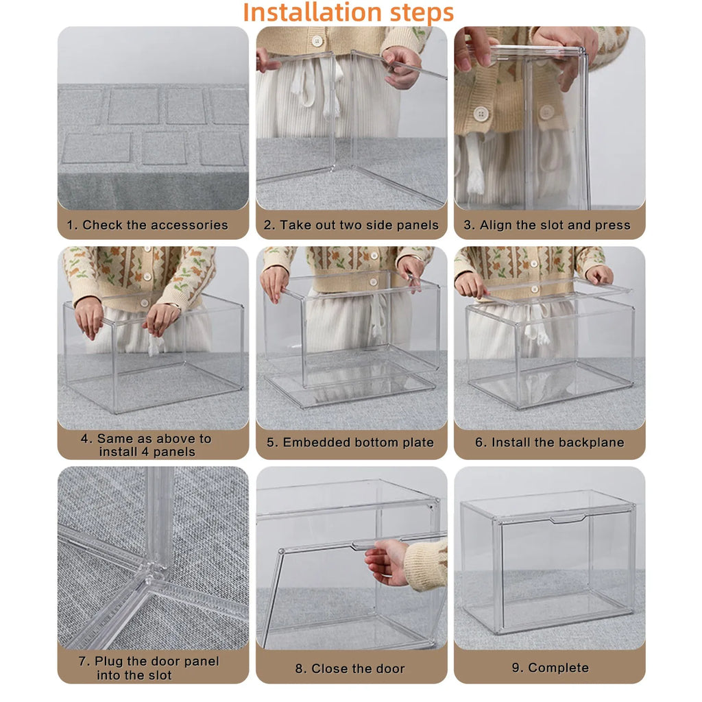 1pc/3pcs Clear Display Case Large Capacity Storage Box Organizer Toy Showcase