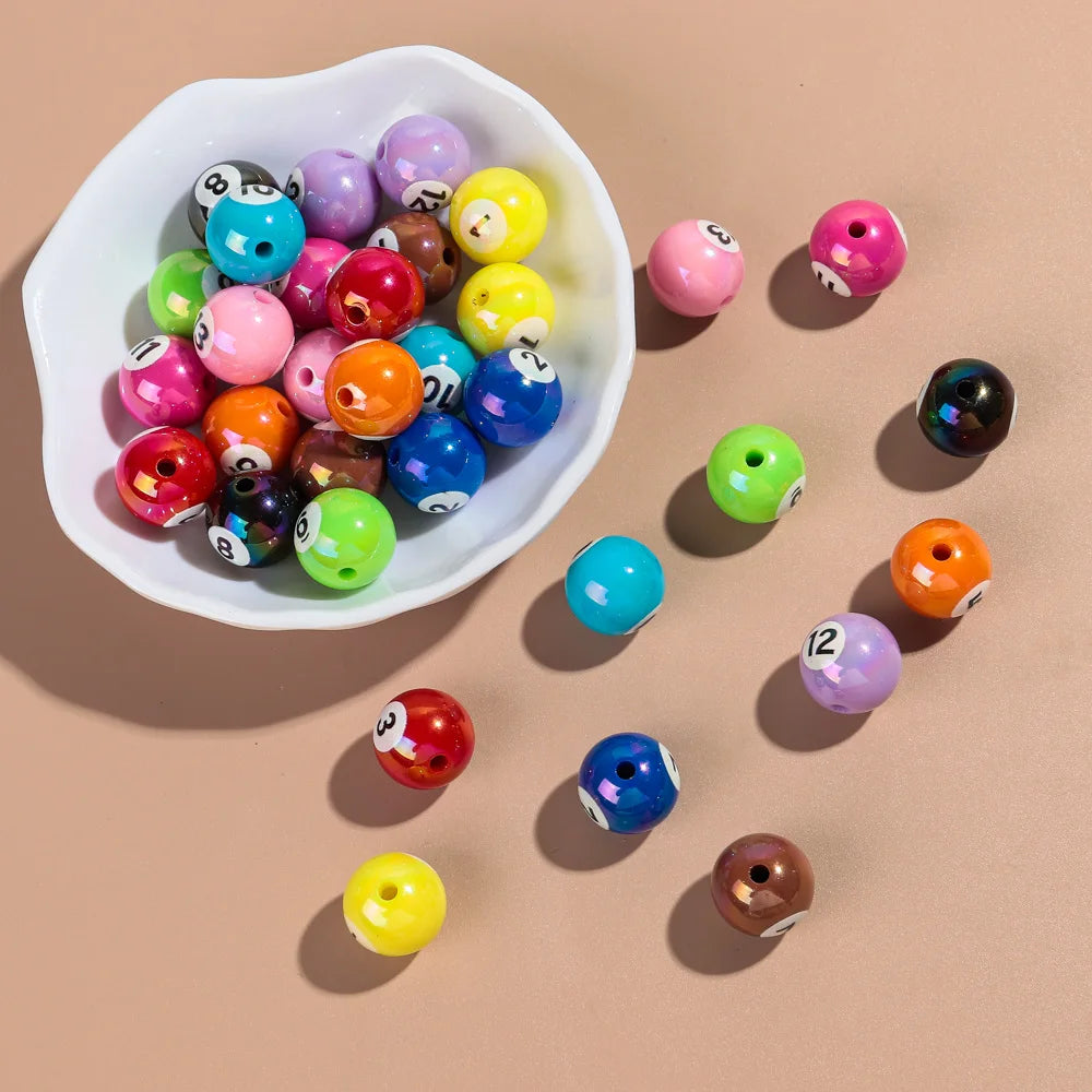 20pcs Iridescent Acrylic 16mm Round Digital Billiards Loose Bead for DIY Bracelet Necklace Keychain Jewelry Making Accessories