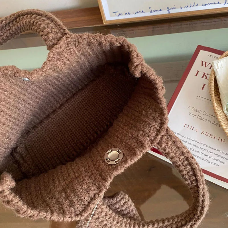 Crochet Bags Shoulder Bag Solid Color Woolen Knitted Handbag For Women