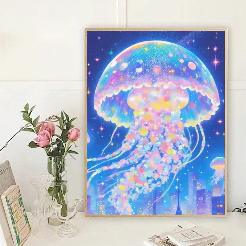 DIY Fairy Dust Diamond Painting Jellyfish Animal Picture of Rhinestones Full Crystal Diamond Mosaic Art Needlework Home Decor