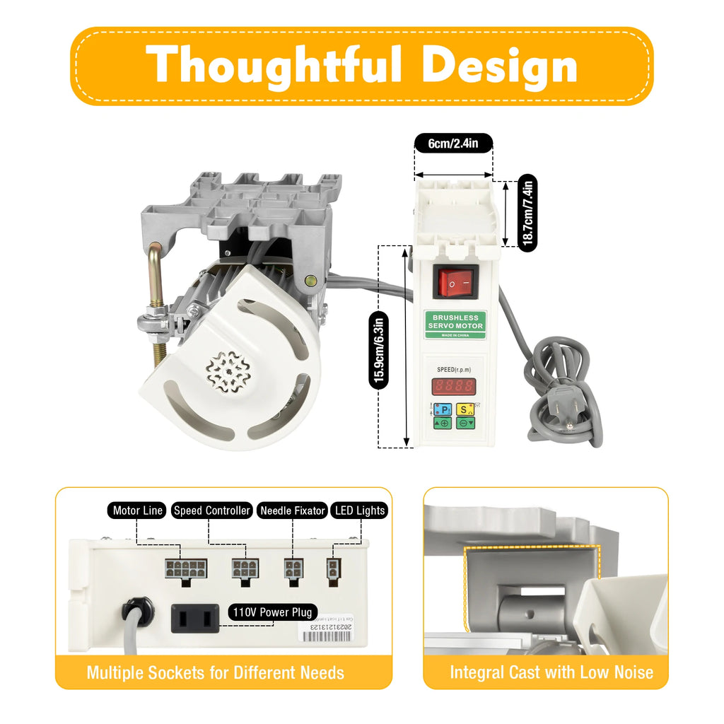 4500rpm 110V 600W Brushless Sewing Machine Motor for light to heavy-duty work
