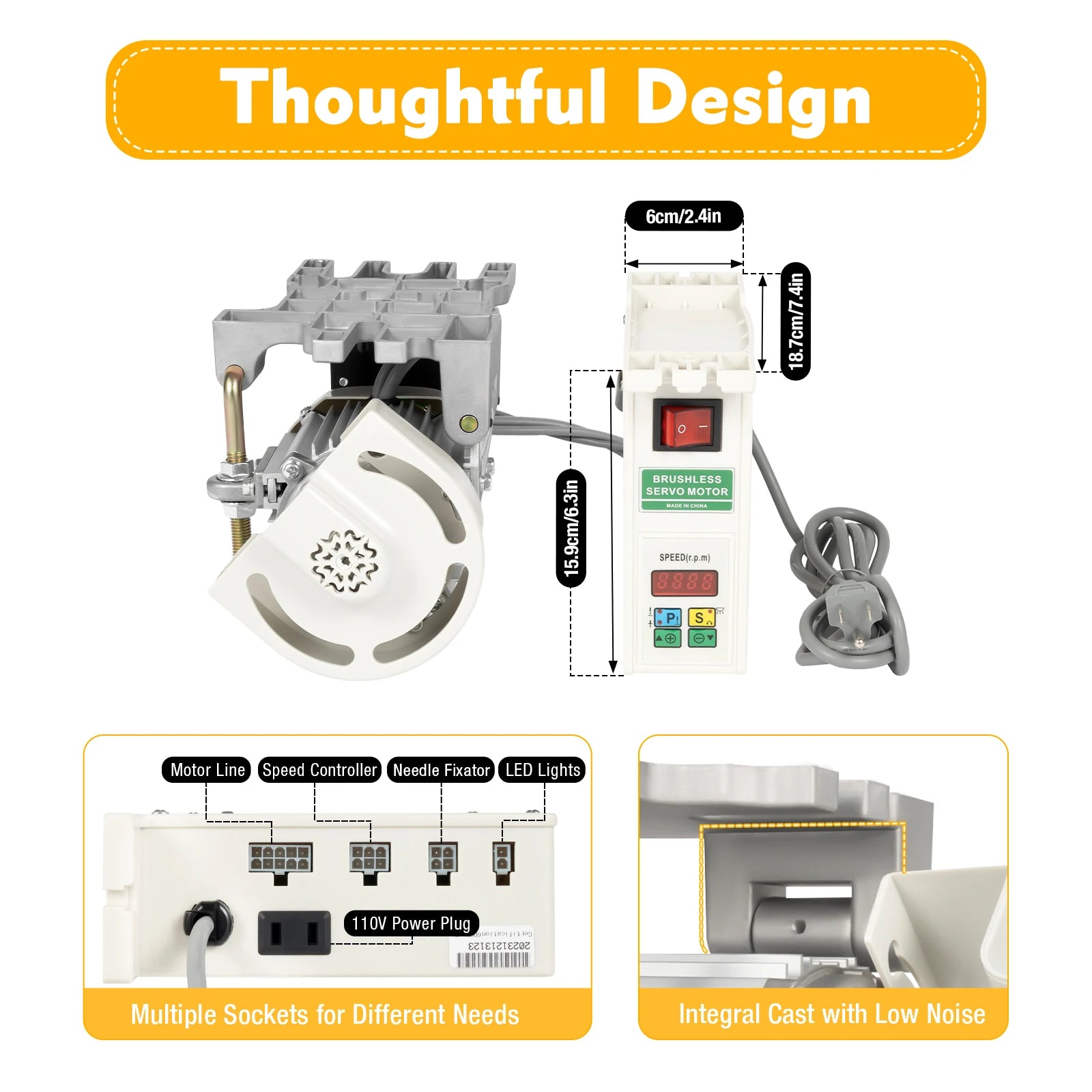 4500rpm 110V 600W Brushless Sewing Machine Motor for light to heavy-duty work