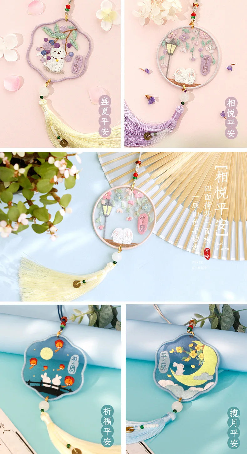 Car Pendant Needlepoint for Beginner Handmade, DIY Needlework Easy Embroidery Kit Sewing